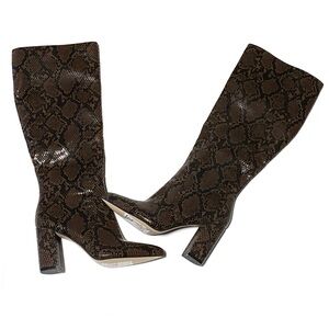 14th & Union Jarden Snake Embossed Faux Leather Knee High Boots Size 7 Brown